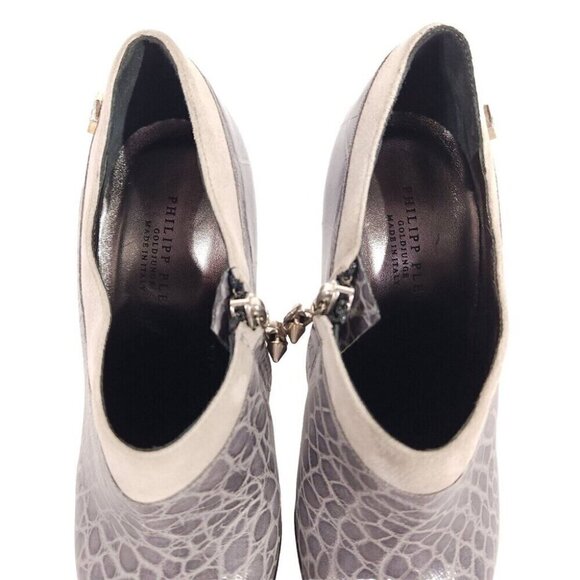 Philipp Plein GoldJunge Reptilia Croc Bootie Heel 36.5 6 Leather New Shoes FW14 - Picture 6 of 12